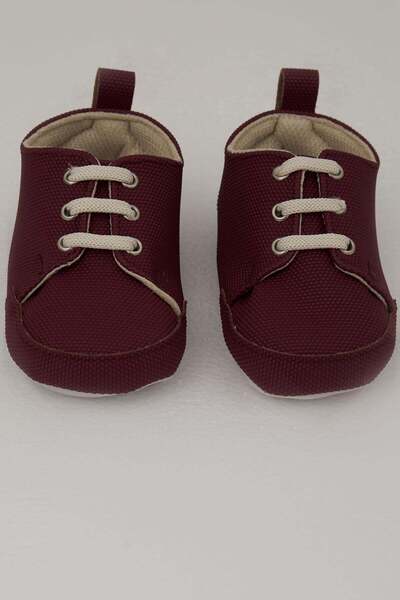 Bebiccino Baby Boy Booties with Laces, Size 18-19, Burgundy