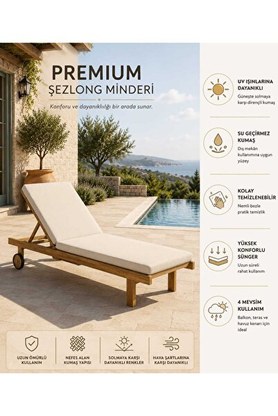 DEKOZUM AQUA RELAX Şezlong Minderi Sıvı Geçirmez Leke Tutmaz Bahçe Plaj Şezlo...