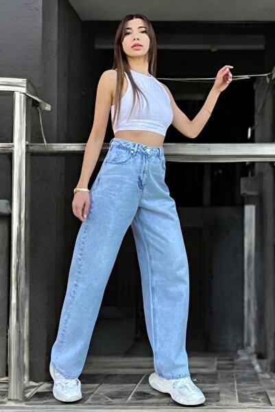Livik Comfortable Fit High Waist Wide Leg Denim Trousers