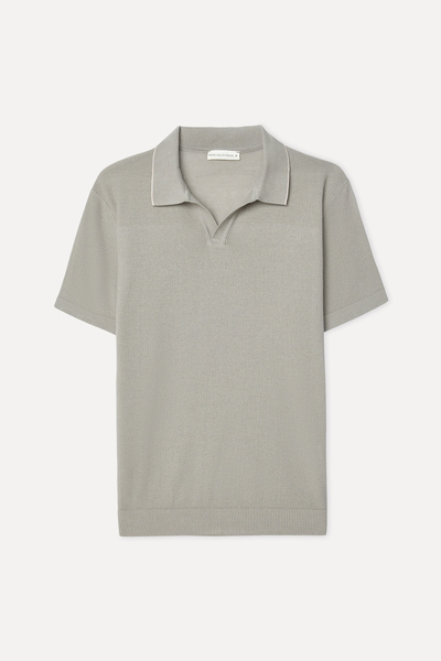 Mudo Men's Green Polo Collar Short Sleeve Knit Sweater