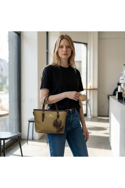 Desire 8614-Bainidaishu PU Leather Handbag Khaki Color