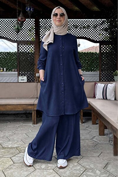 Rabia Şamlı Ezgi Pantolonlu Takım Lacivert