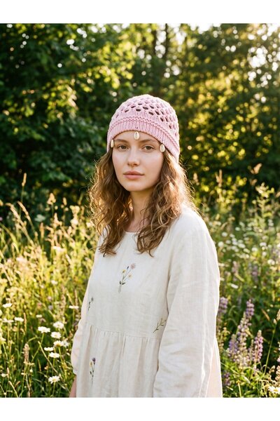 HAWWA Hand Knitted Cotton Thread Net Beanie - Special Design Bohemian Hair Ac...