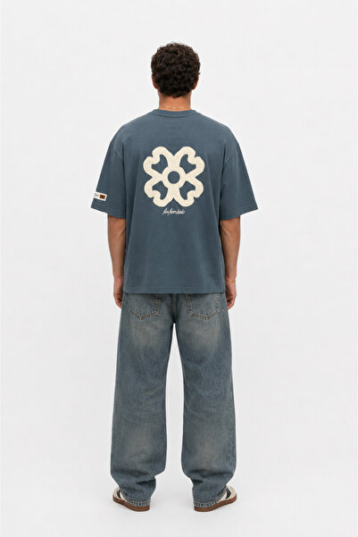 Respire Tricou supradimensionat Fleur, albastru petrol