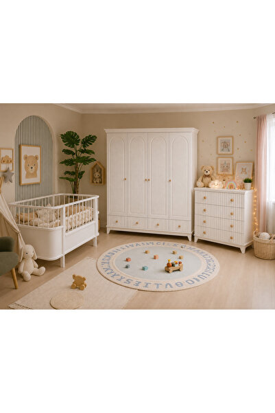 Koza %100 MDF Bohem 4 Kapılı Bebek & Çocuk Gardırop & Bohem 4 Çekmeceli Şifonyer & Bohem 80x130 cm ( 80x180 cm ) Büyüyen Beşik
