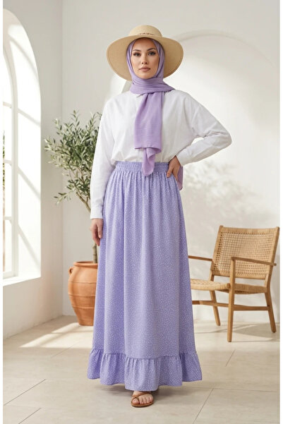 sefamerve Elastic Waist Polka Dot Patterned Skirt 0309-05 Lilac