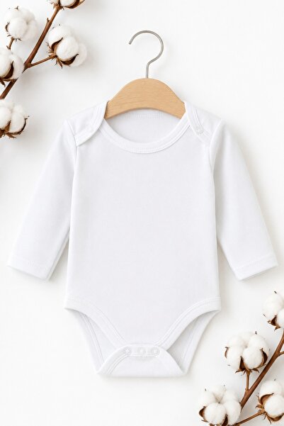 Pure Boutique Body bebelusi alb din bumbac cu maneca lunga, cu capse