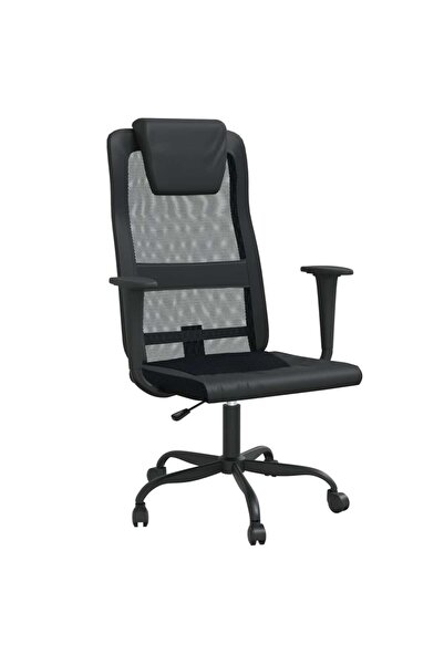 vidaxl Scaun birou reglabil în înălțime negru piele artificială/plasă