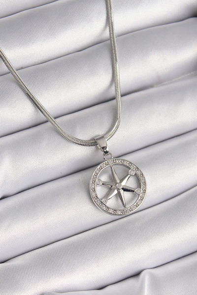 OGHAMAY 316L Steel Silver Color Italian Chain Zircon Stone Pole Star Model Wo...