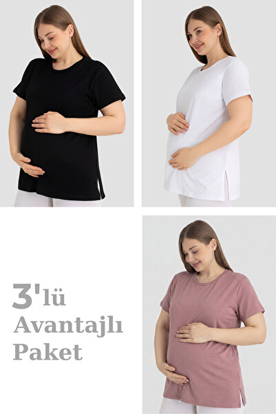 Arma Yıldız تي شيرت قطني بأكمام قصيرة للحوامل - عبوة من 3 قطع - ملابس حمل ناع...