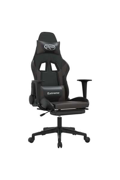 vidaxl Scaun de gaming cu suport picioare, negru/gri, piele ecologică