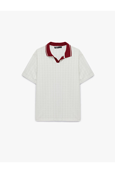 Koton Cotton Short Sleeve Patterned Color Contrast Polo Neck T-Shirt