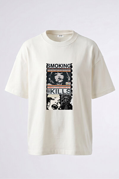 Anetos Tricou supradimensionat alb din bumbac cu imprimeu pe spate cu design ...