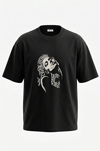 Anetos Tricou oversize negru din bumbac cu imprimeu pe spate Jim Morrison Design
