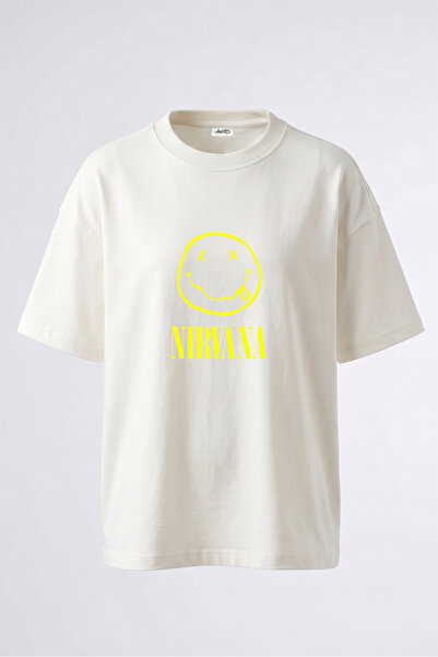 Anetos Nirvana Smiley_1 dizajn, pamučna bela oversize majica sa štampanim leđima