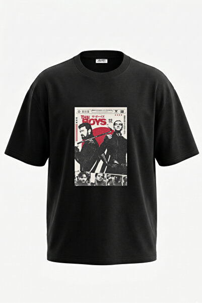 Anetos The Boys Design Back cu imprimeu Bumbac Negru supradimensionat tricou