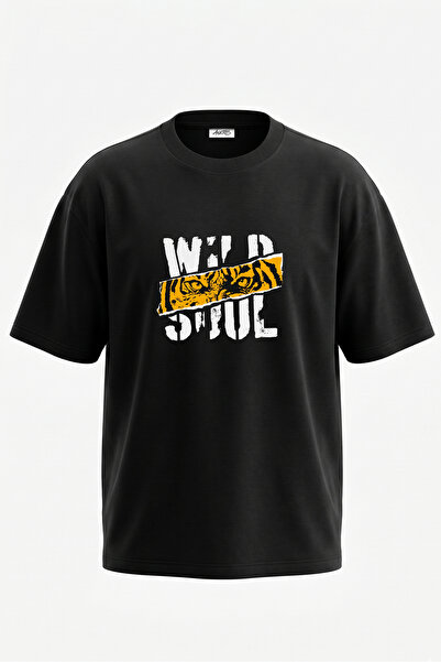 Anetos Tricou oversize negru din bumbac cu imprimeu pe spate, design Tiger Eyes