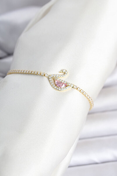 OGHAMAY Brass Gold Color Zircon Stone Swan Model Waterway Women's Bracelet