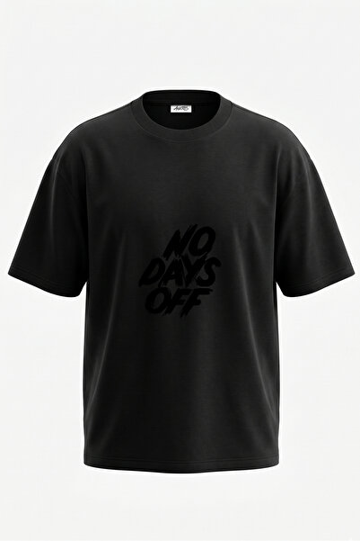 Anetos Tricou oversize negru din bumbac cu imprimeu pe spate No Days Off Design