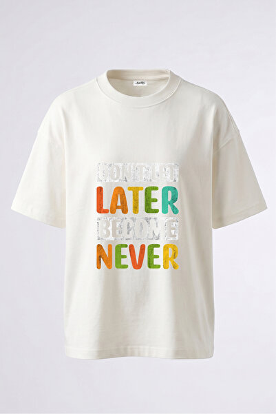Anetos Motivational Typography_1 Tricou oversize alb din bumbac cu imprimeu p...