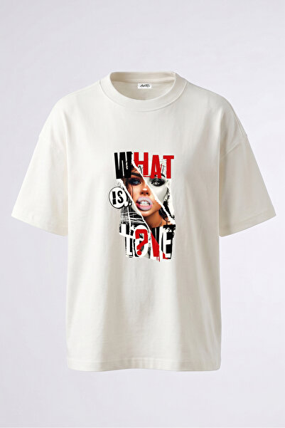 Anetos What Is Love Design Tricou supradimensionat alb din bumbac cu imprimeu...