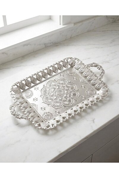 FAIR HOME Ecem Large Size Silver Color Metal Rectangular Tray