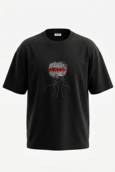 Anetos Chaos Art Design Back Printed Cotton Black Oversize T-Shirt