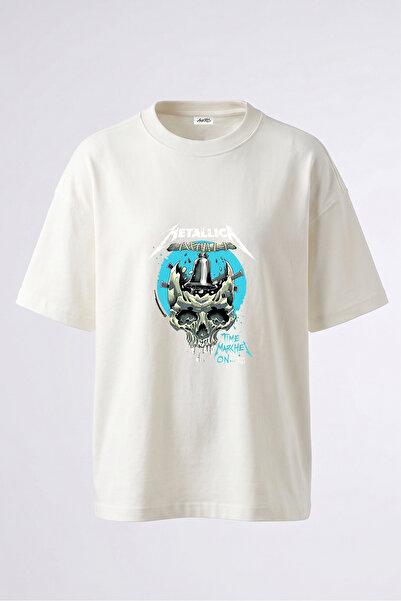 Anetos Tricou oversize alb din bumbac cu imprimeu pe spate Metallica Skull De...