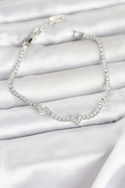 OGHAMAY Brass Silver Color Heart Model Zircon Stone Waterway Women's Bracelet