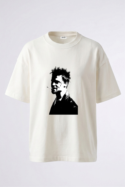 Anetos Tricou oversize alb din bumbac cu imprimeu pe spate Tyler Durden Design