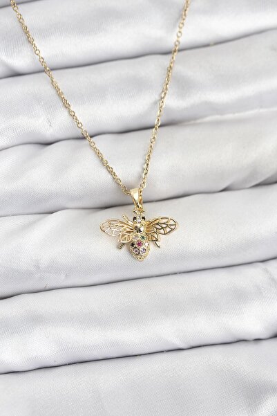 OGHAMAY 316L Steel Chain Gold Color Fly Model Zircon Stone Women's Necklace