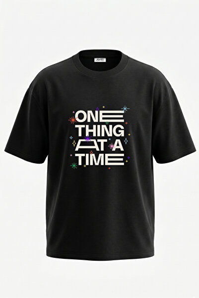 Anetos Motivational Quote Design Back Printed Cotton Black Oversize T-Shirt