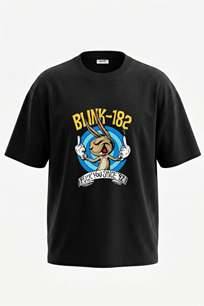 Anetos Μπλουζάκι Blink 182 Bunny με στάμπα στην πλάτη, βαμβακερό μαύρο oversize