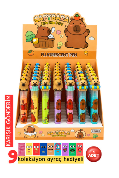 Pembe Pasaj Fosforlu Kalem - Capybara Fosforlu Kalem - Figürlü işaretleme Kalemi - Highlighter