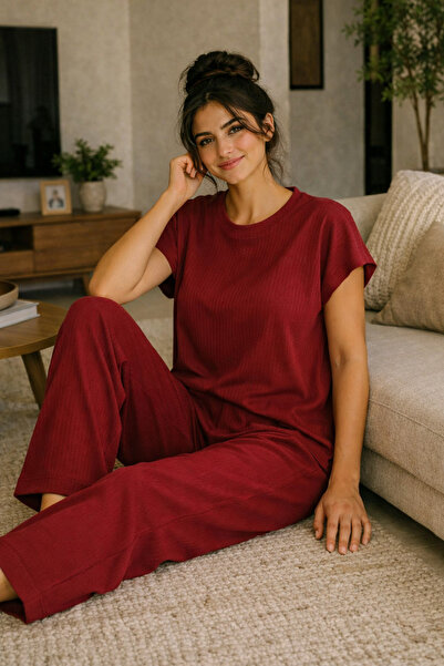 1way Set of Loose Short-Sleeved T-Shirt and Comfortable Elastic Waistband Pan...
