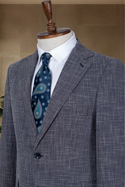 Sergio Ferraro Navy Blue Textured Slim Fit Classic Men's Blazer Jacket