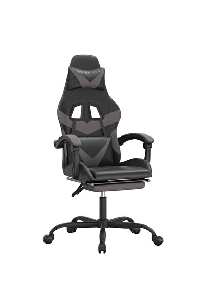 vidaxl Scaun de gaming cu suport picioare, negru/gri, piele ecologică