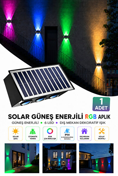 Deconitte Güneş Enerjili RGB Solar Aplik 6 LED, Renkli Işıklı Otomatik Yanan ...