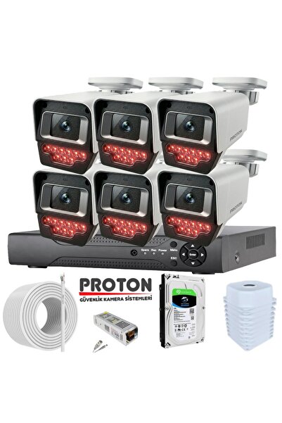 Proton 6 Kameralı Gece Görüşlü 5MP Full HD Güvenlik Kamerası Seti