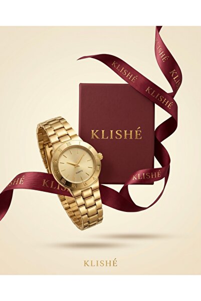 KLISHE Butik ساعة نسائية من الفولاذ باللون الذهبي عتيقة الطراز |   قرص بأرقام...