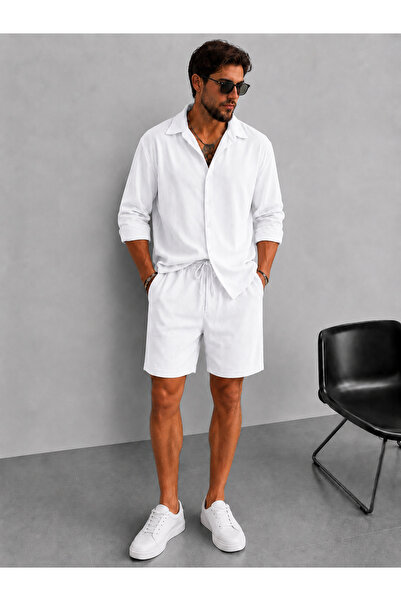 S&A DESIGN Men's Ottoman Corduroy Shorts-Shirt Set