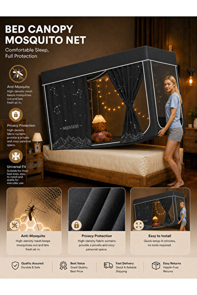 Generic A mosquito net suitable for a single bed, easy to install, keeps mosq...