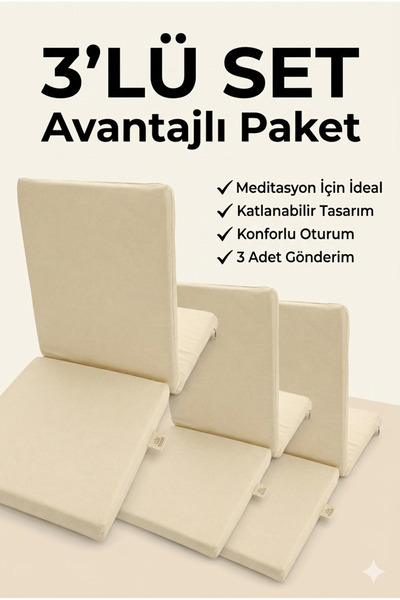 SUNYOGA Meditasyon Sandalyesi – Sırt Destekli Yer Minderi, Pamuklu Kumaş 3 Adet