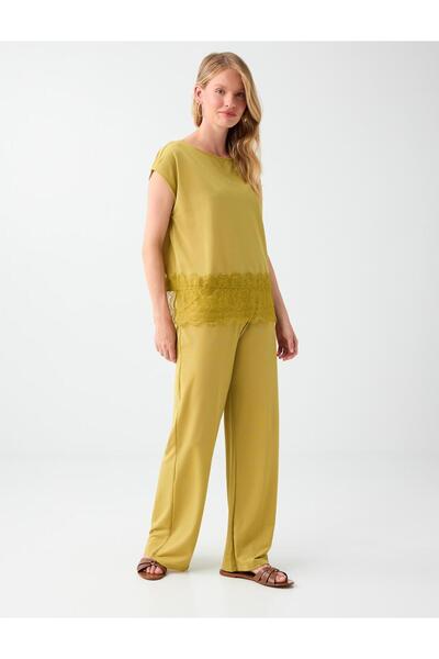 Jimmy Key Pantaloni lungi, drepți, cu picior larg, verde ulei