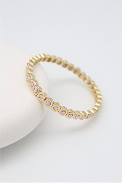 Bade Jewelry Vip Gold Thin Square Row Stone Premium Elastic Anti-Tarnish Stee...