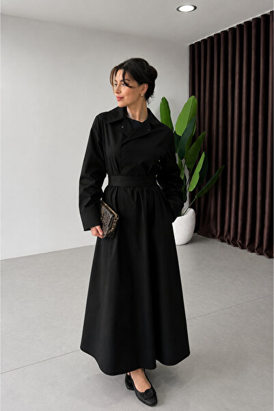 ÇEÇİM Women's Asymmetrical Collar Maxi Dress with Belt Detail