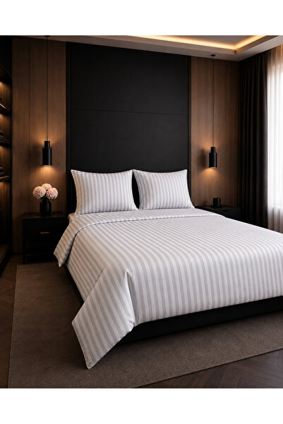Newsevinç Ev Tekstili Satin Striped Double Duvet Cover Set with Elastic Sheet...