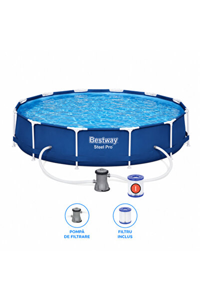 BESTWAY Piscină Steel Pro 366x76 cm cu cadru metalic, pompă filtrare și filtr...