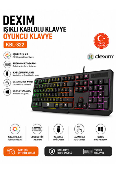 Dexim KBL-322 Işıklı Kablolu Oyuncu Klavyesi