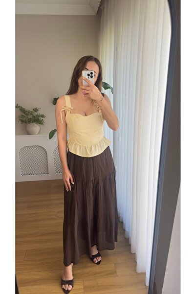 Butikrenginyılmaz Poplin Fabric Gingham Lace-Up Back Corset Blouse